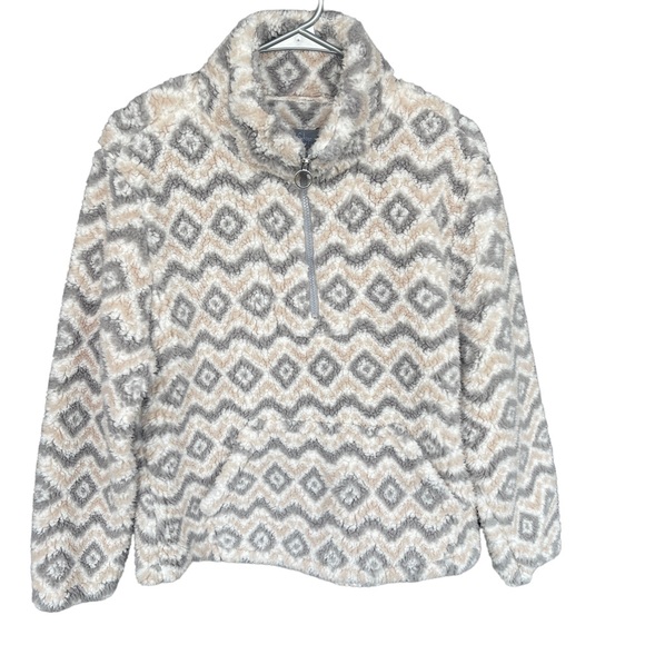Coffee Shop NY Fuzzy Sherpa Quarter Zip Pullover Women's Size L - Picture 1 of 7